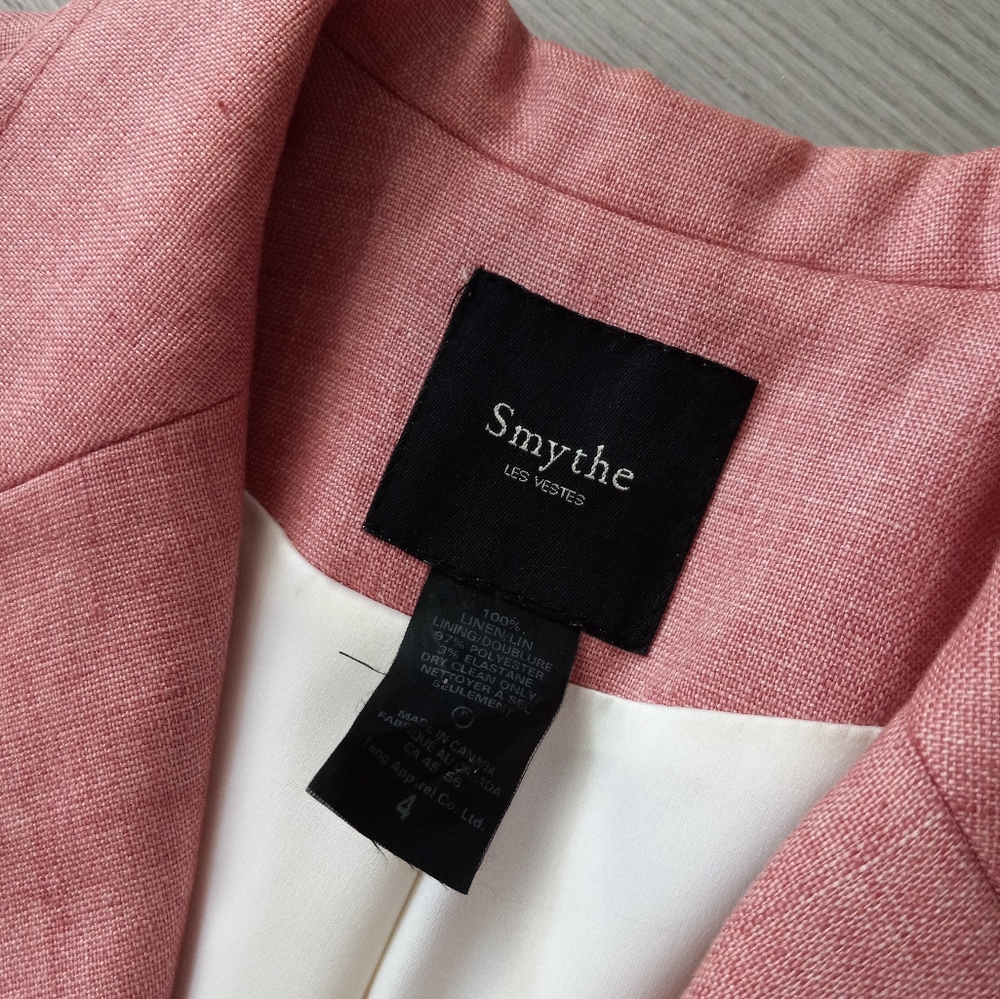 Smythe Linen Equestrian Leather Elbow Patch Blazer Pink Melange 4 - Picture 6 of 16